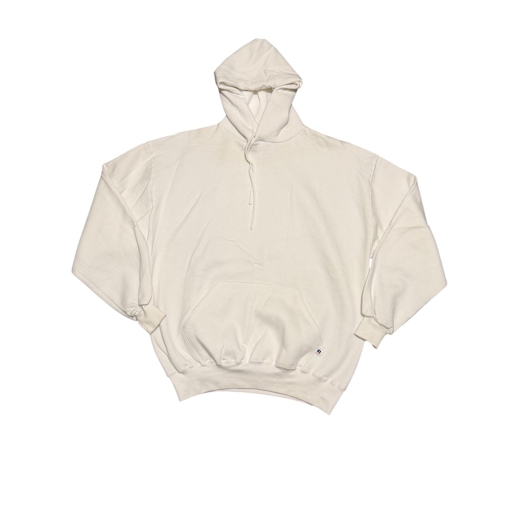 Vintage Russell Athletic Hoodie XL White Blank Made in USA Fleece Sweatshirt